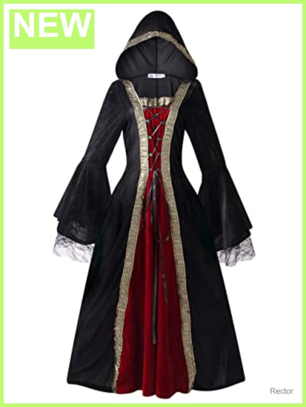 Women Hooded Medieval Renaissance Costume Dress Lace